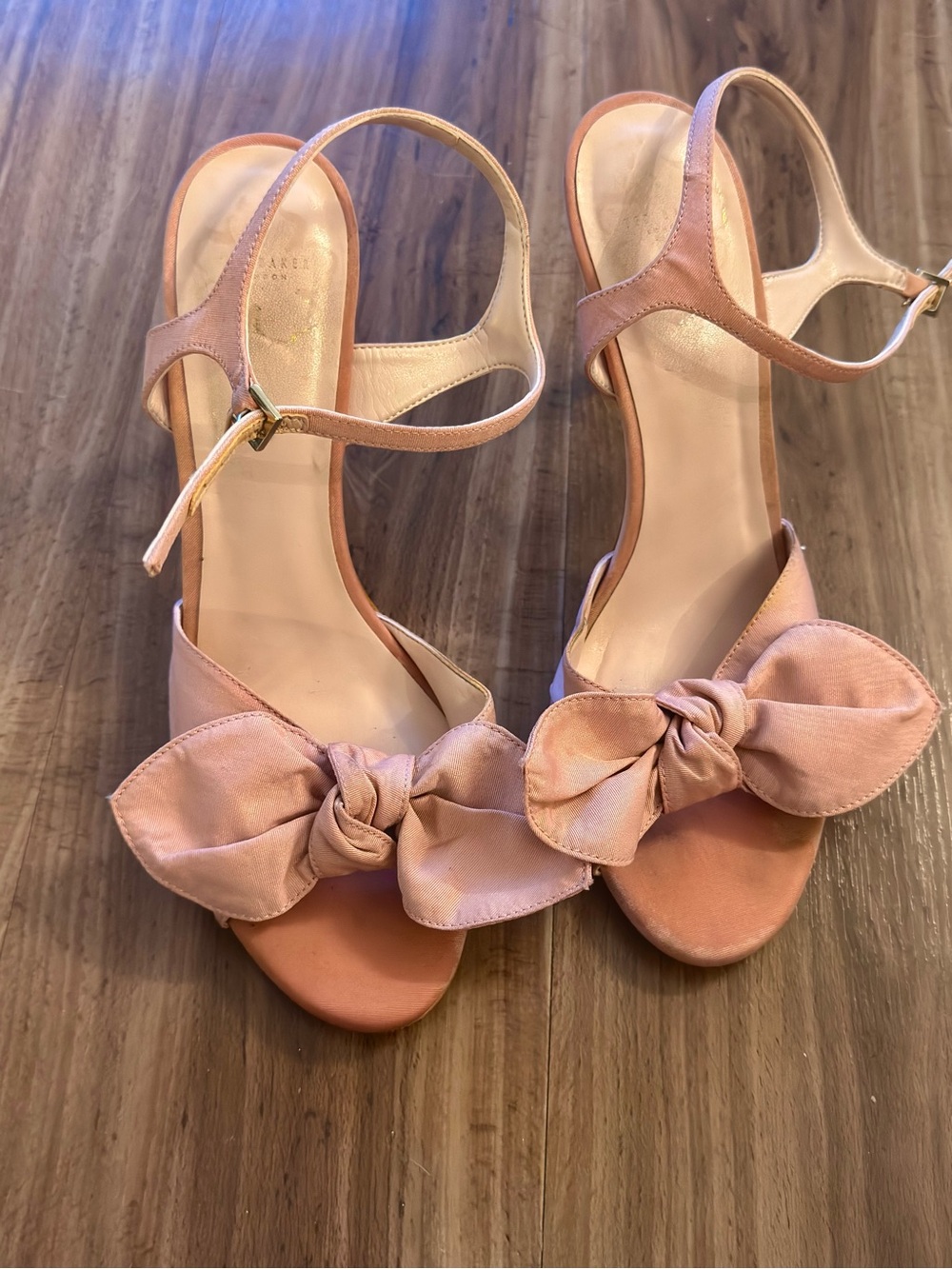 Women’s Pink Bow Ankle-Strap Heeled Sandals - Picture 1 of 5